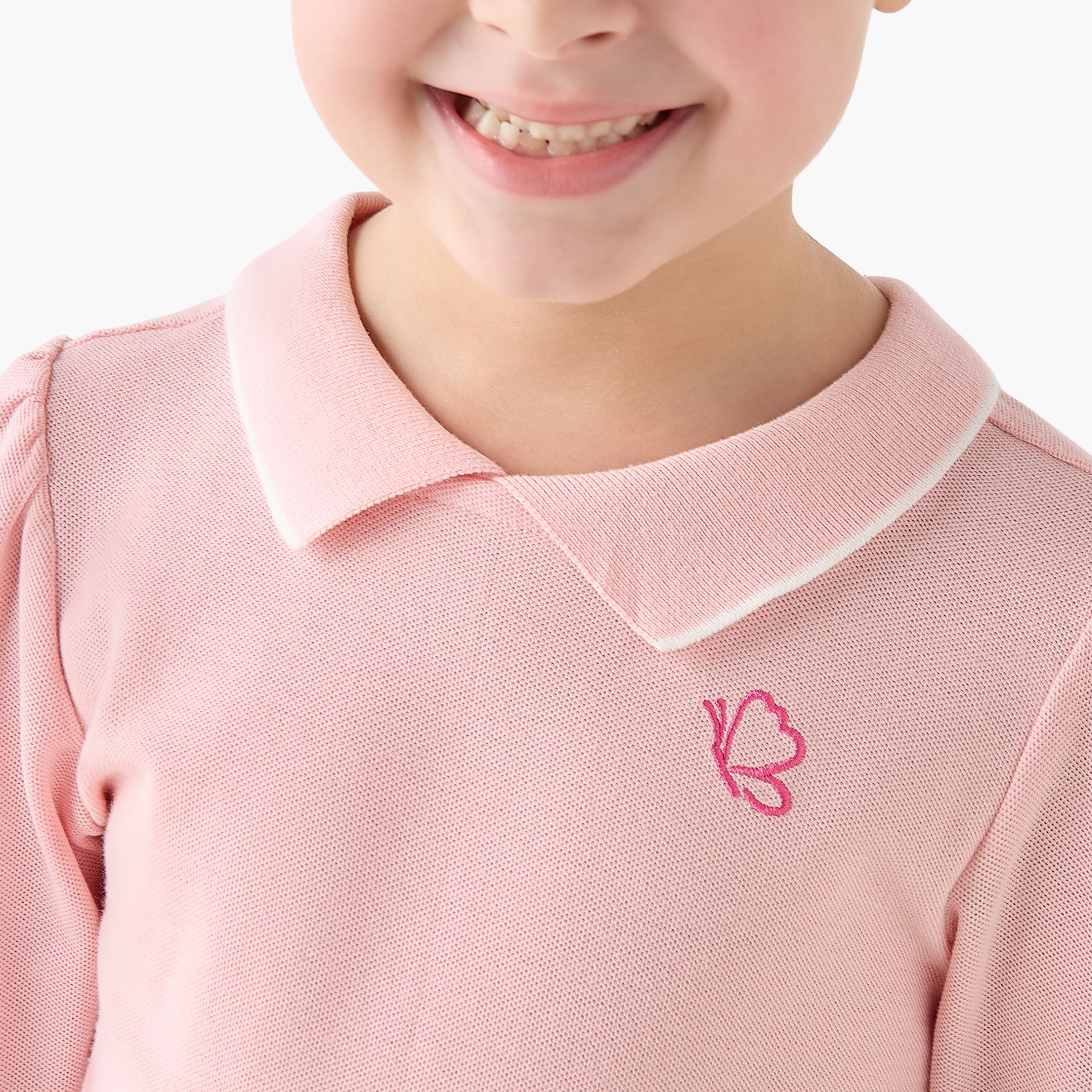 Juniors Polo Neck Long SleevesT-shirt with Butterfly Embroidery