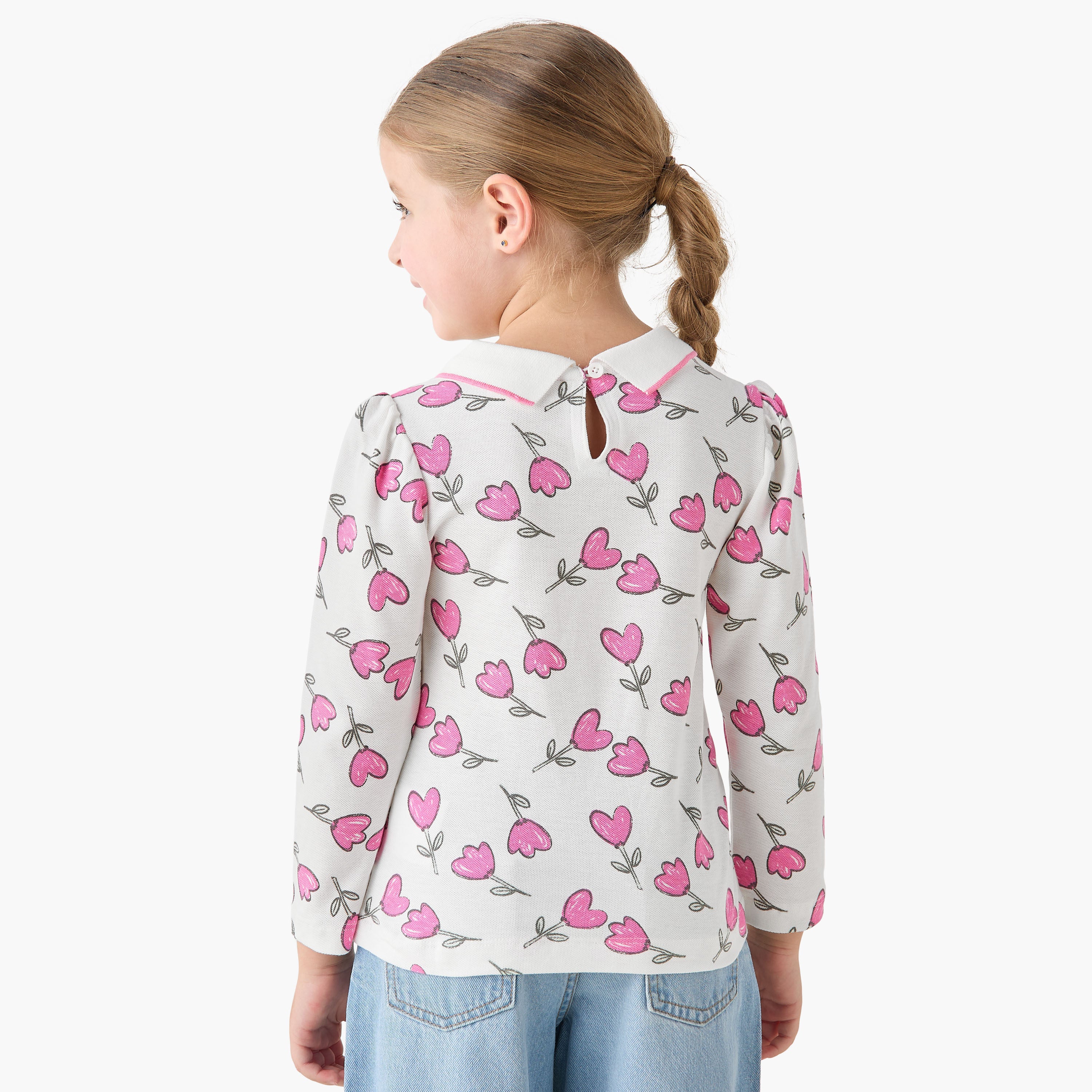 Juniors Polo Neck Short Sleeves T-shirt with Floral Print