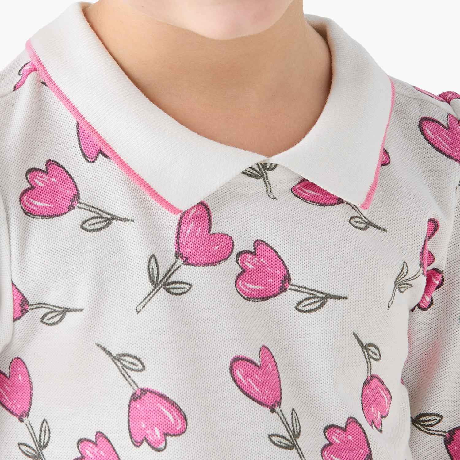 Juniors Polo Neck Short Sleeves T-shirt with Floral Print