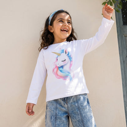 Juniors Girls Crew Neck T-shirt with Butterfly Print - Cotton - Long Sleeves