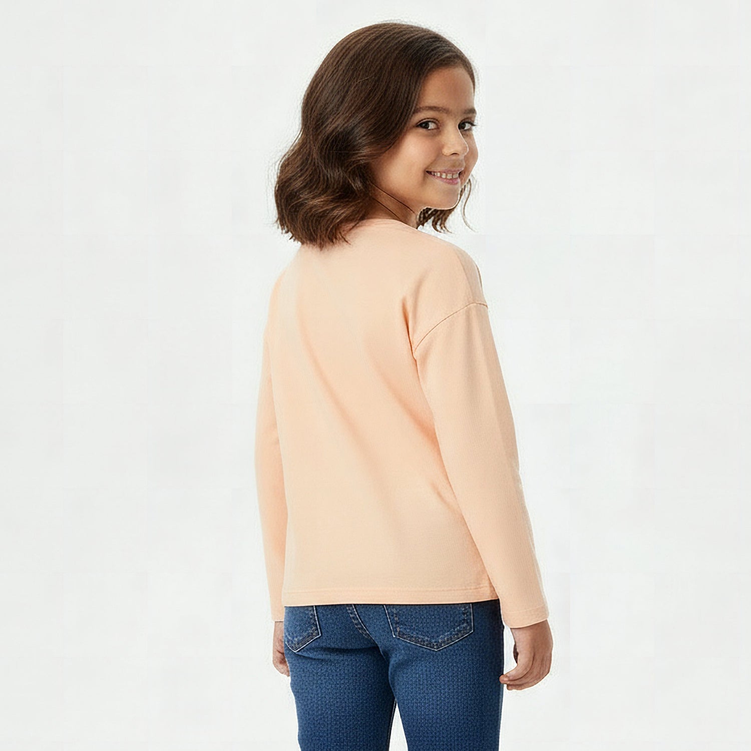 Juniors Crew Neck Long Sleeves T-shirt with Cat Print
