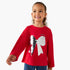 Juniors Crew Neck Long Sleeves T-shirt with Bow Embellishment - Red / 1-2 yrs