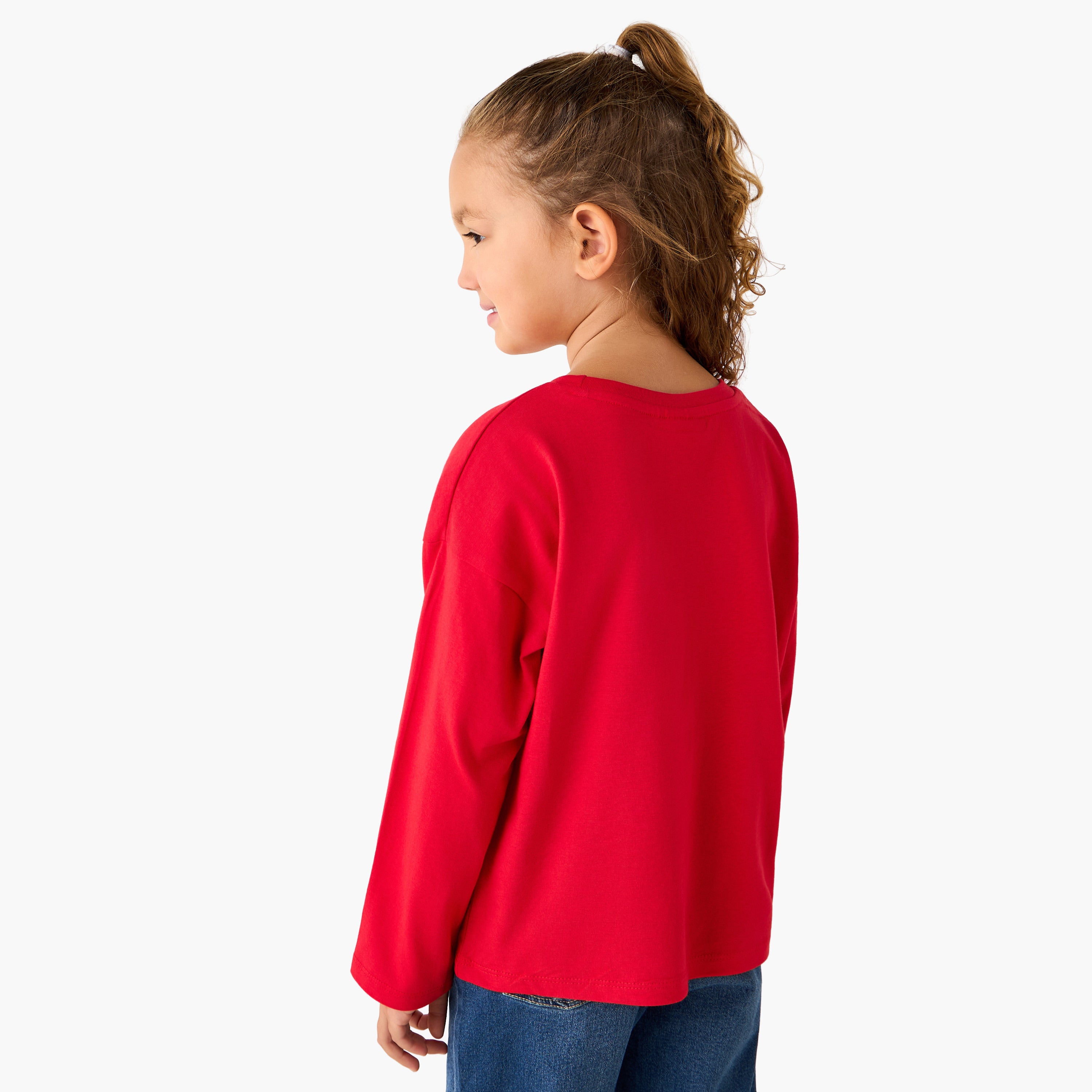 Juniors Crew Neck Long Sleeves T-shirt with Bow Embellishment