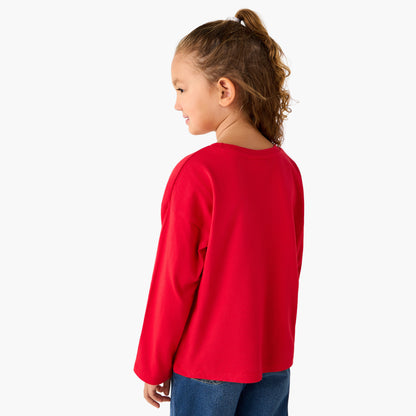 Juniors Crew Neck Long Sleeves T-shirt with Bow Embellishment