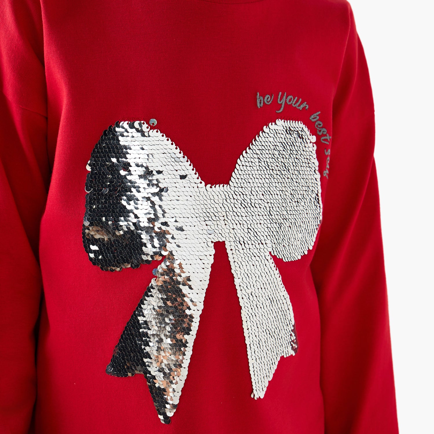 Juniors Crew Neck Long Sleeves T-shirt with Bow Embellishment