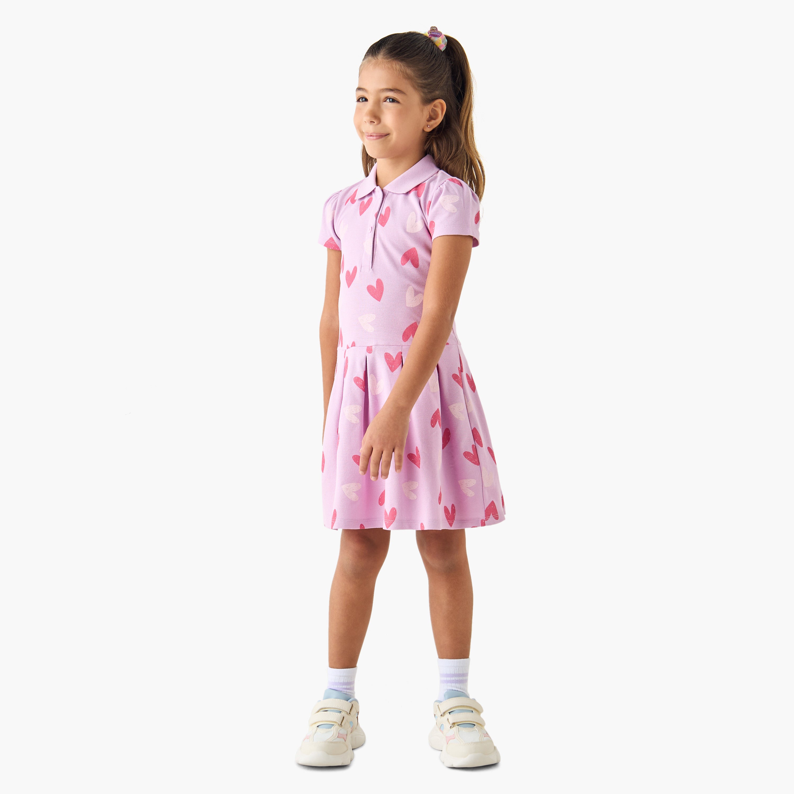 Juniors Printed Polo Dress with Short Sleeves