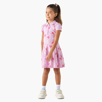 Juniors Printed Polo Dress with Short Sleeves