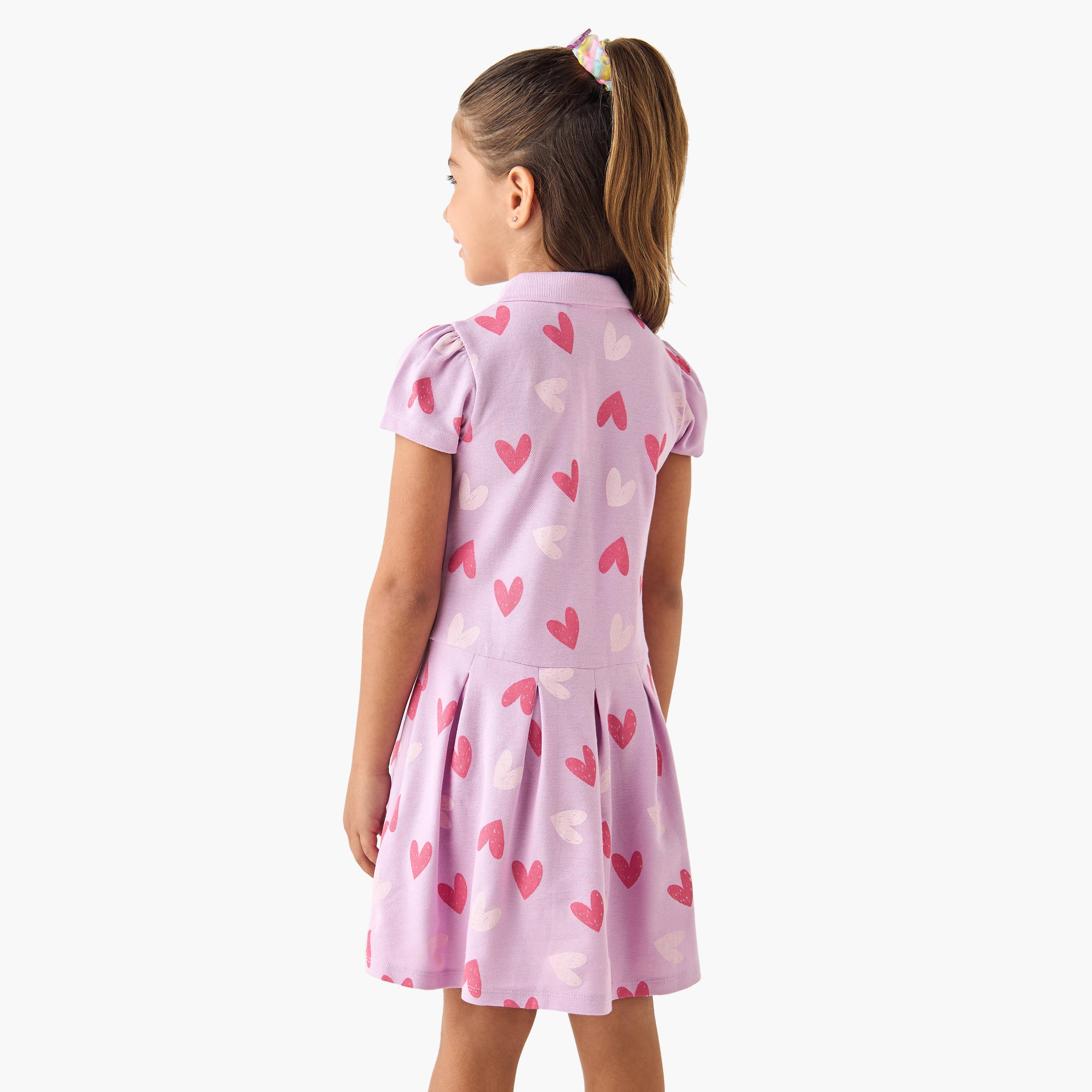 Juniors Printed Polo Dress with Short Sleeves