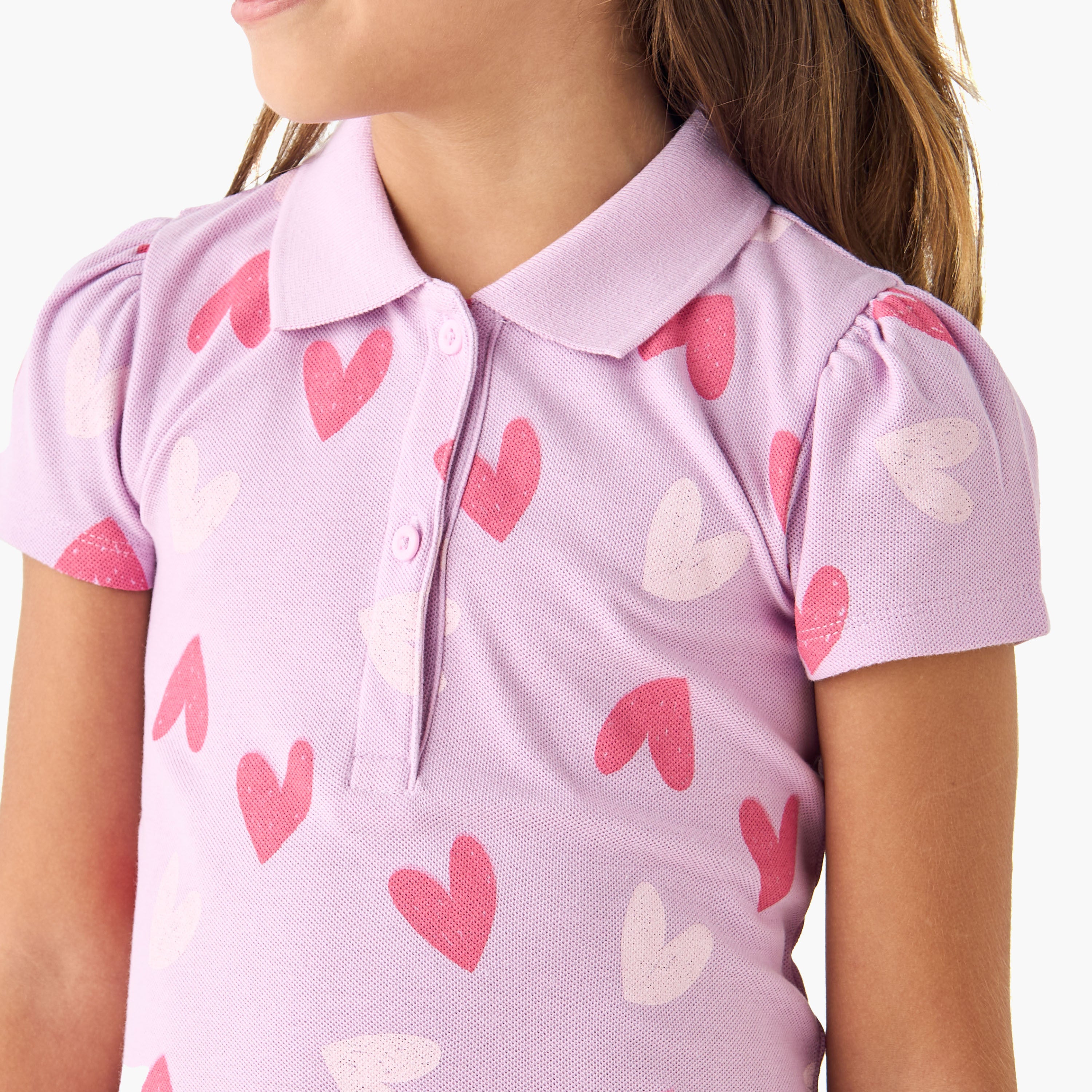 Juniors Printed Polo Dress with Short Sleeves