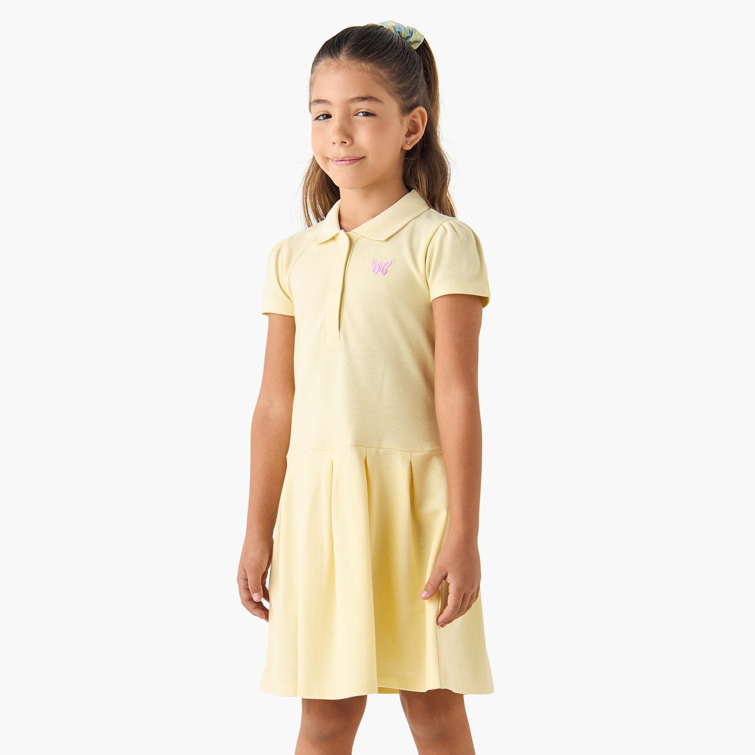 Juniors Embroidered Polo Dress with Short Sleeves