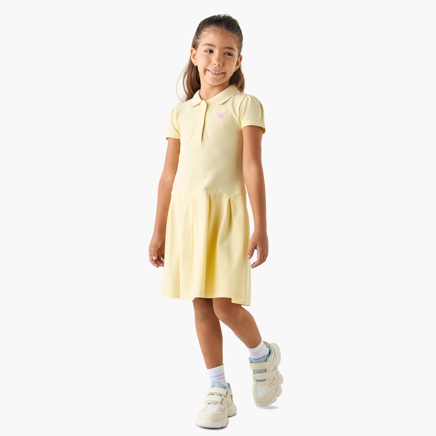 Juniors Embroidered Polo Dress with Short Sleeves