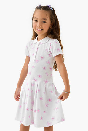 Juniors Printed Polo Dress with Short Sleeves