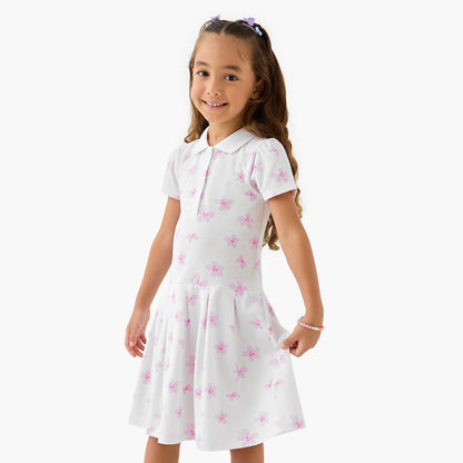 Juniors Printed Polo Dress with Short Sleeves