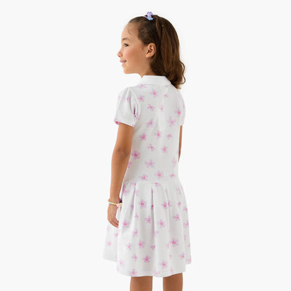 Juniors Printed Polo Dress with Short Sleeves