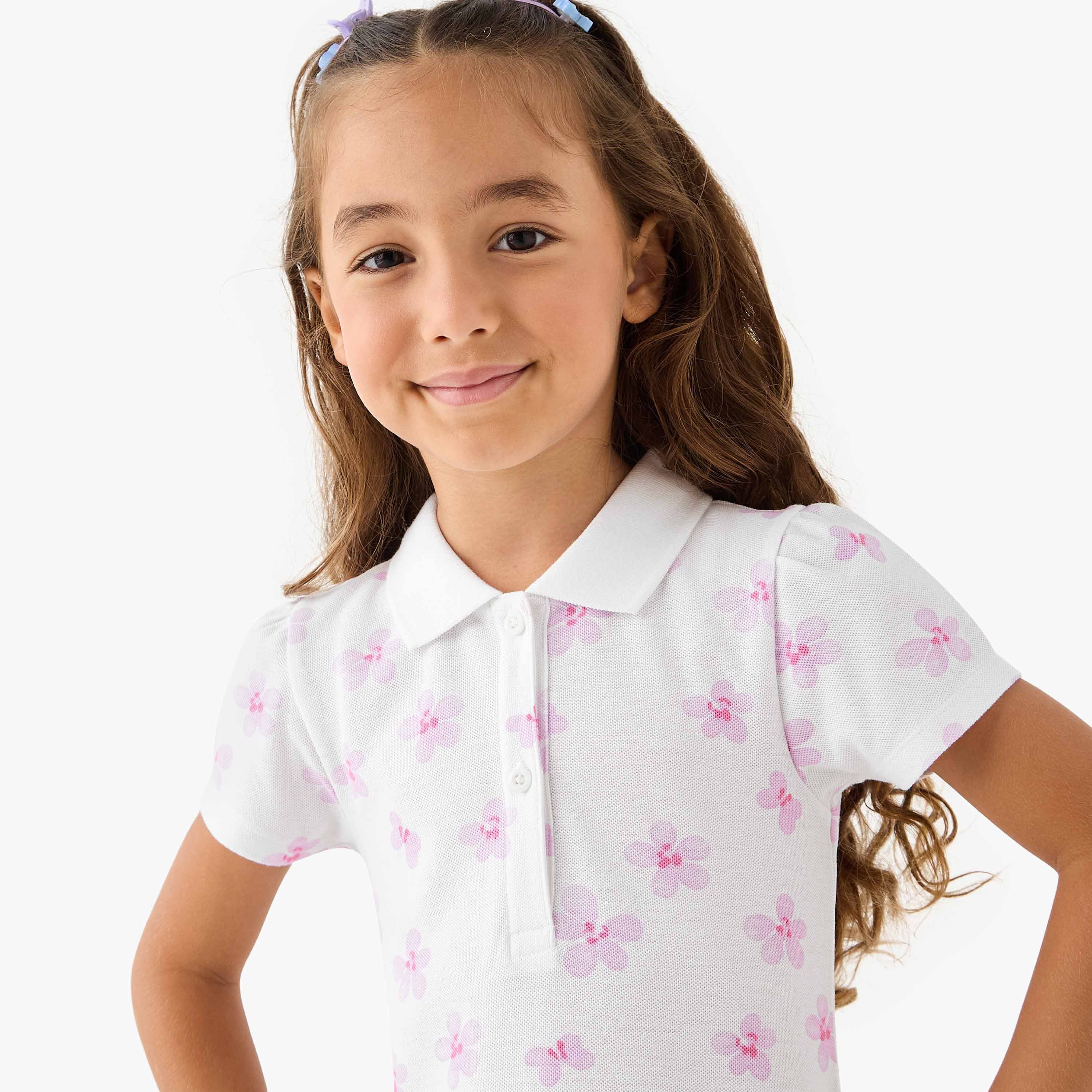 Juniors Printed Polo Dress with Short Sleeves