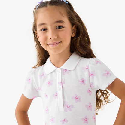 Juniors Printed Polo Dress with Short Sleeves
