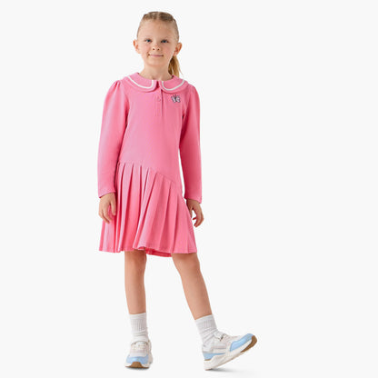 Juniors Peter Pan Collar Long Sleeves Knee Length Dress with Butterfly Embroidery