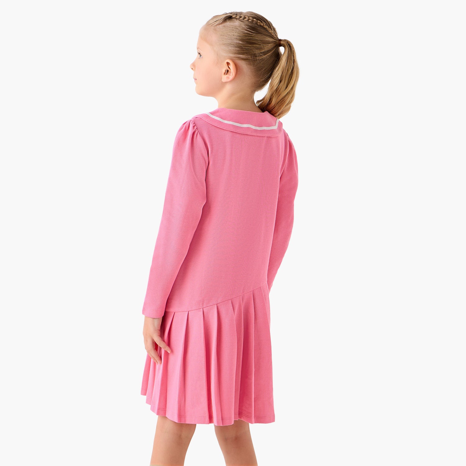 Juniors Peter Pan Collar Long Sleeves Knee Length Dress with Butterfly Embroidery