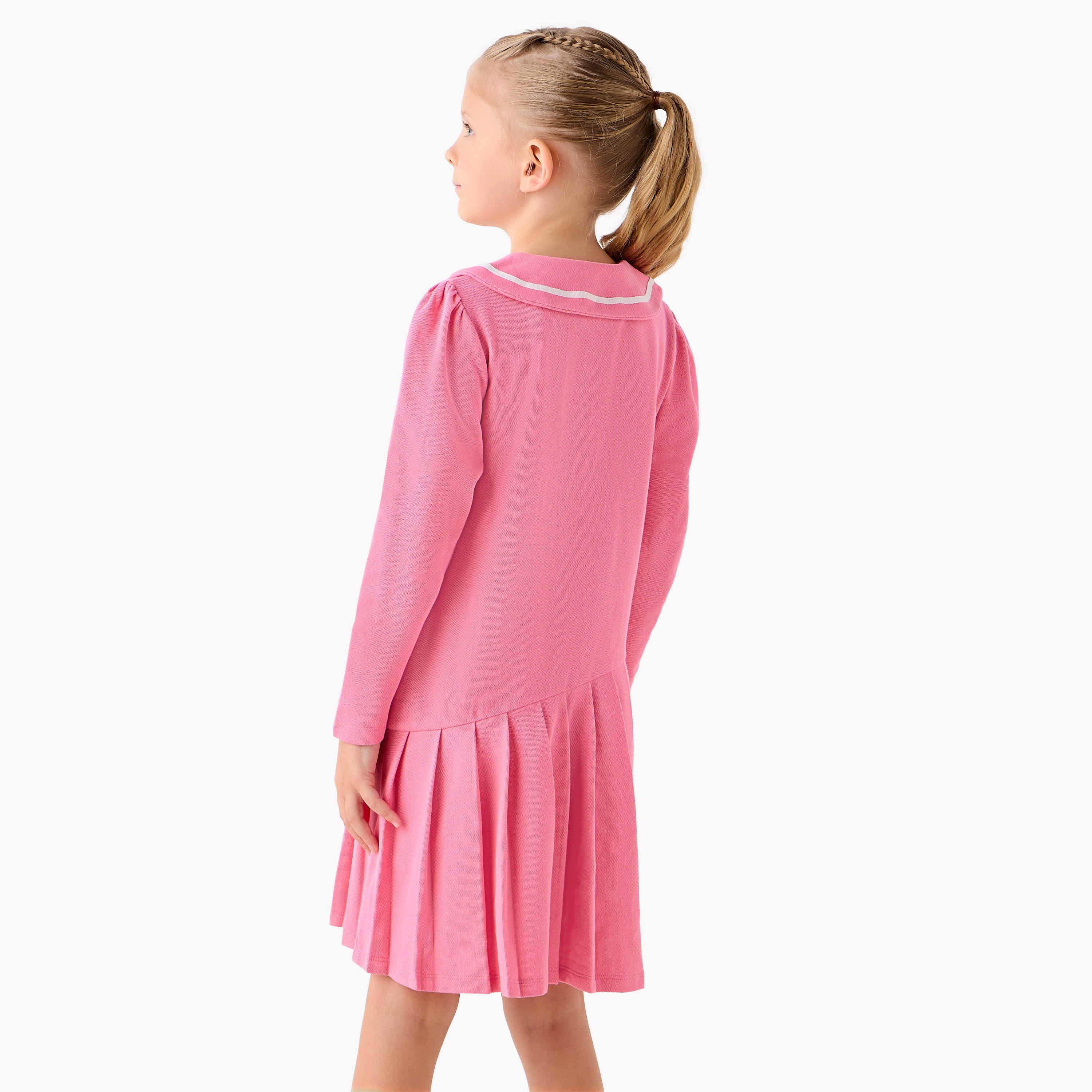 Juniors Peter Pan Collar Long Sleeves Knee Length Dress with Butterfly Embroidery