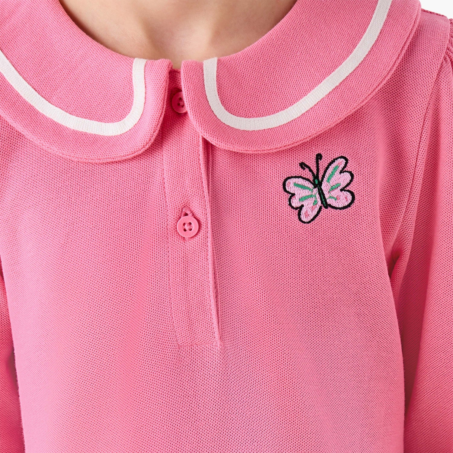 Juniors Peter Pan Collar Long Sleeves Knee Length Dress with Butterfly Embroidery