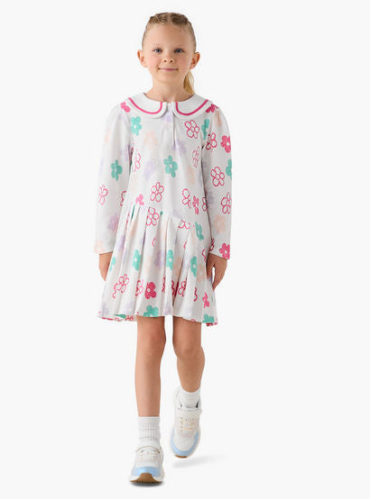 Juniors Peter Pan Collar Long Sleeves Dress with Floral Print-girls-clothing-dressesandjumpsuits-image-2