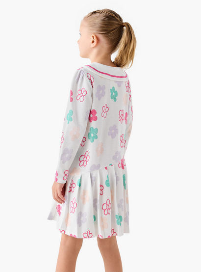 Juniors Peter Pan Collar Long Sleeves Dress with Floral Print-girls-clothing-dressesandjumpsuits-image-3