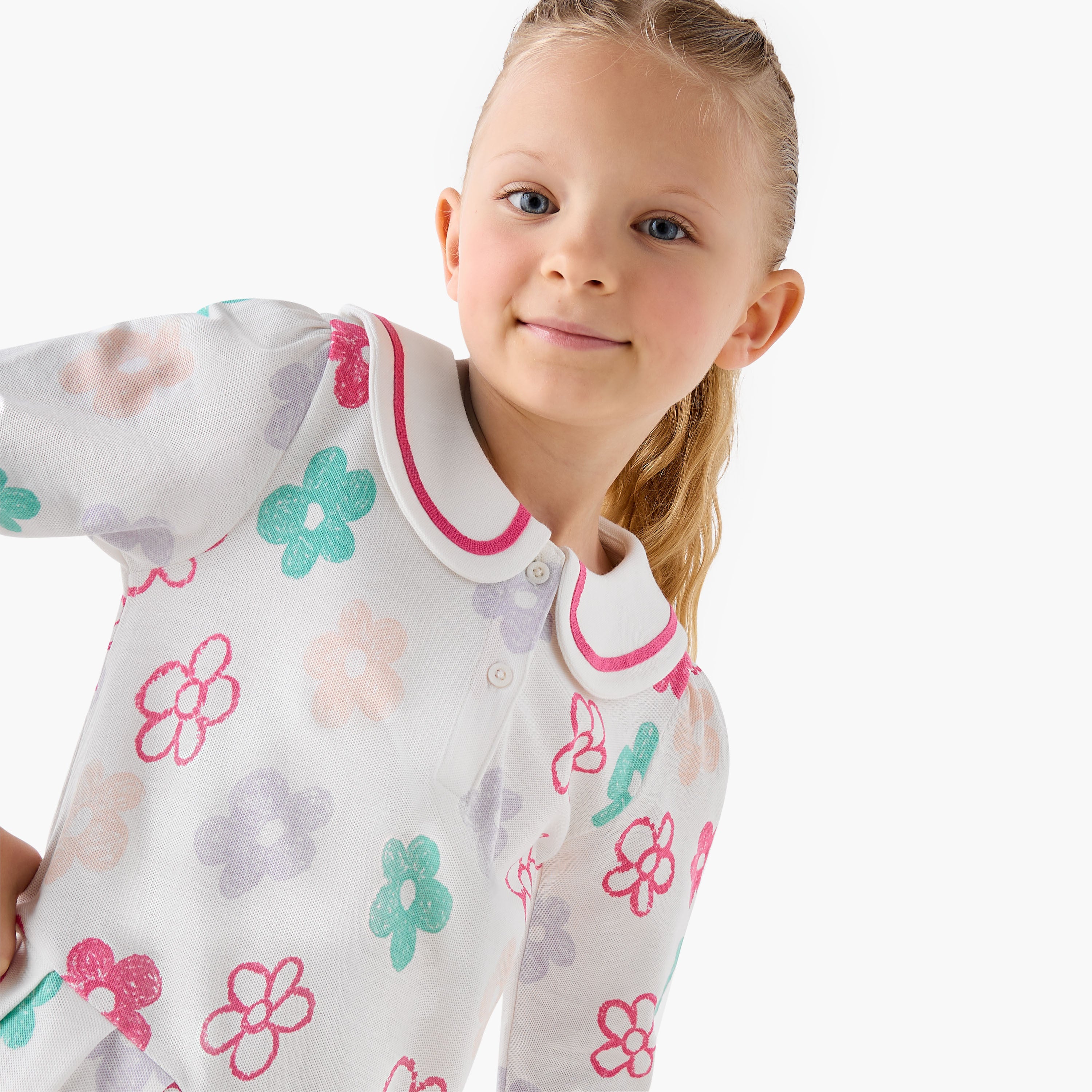 Juniors Peter Pan Collar Long Sleeves Dress with Floral Print