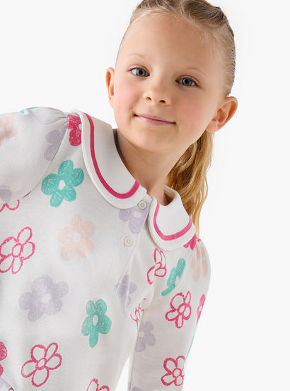 Juniors Peter Pan Collar Long Sleeves Dress with Floral Print-girls-clothing-dressesandjumpsuits-image-4