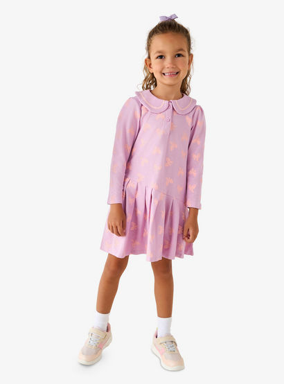 Juniors Peter Pan Collar Long Sleeves Dress with Button Placket-girls-clothing-dressesandjumpsuits-image-2