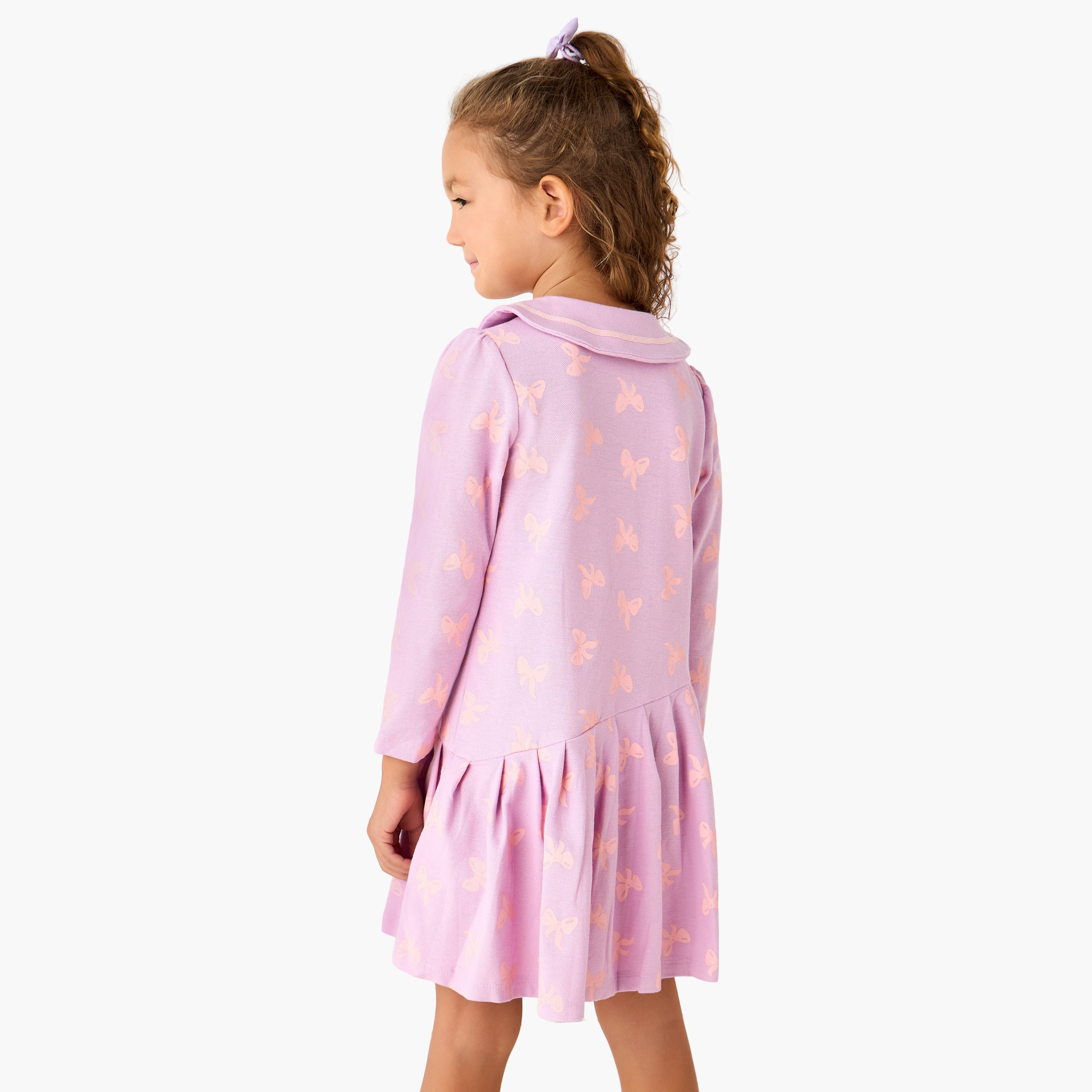 Juniors Peter Pan Collar Long Sleeves Dress with Button Placket