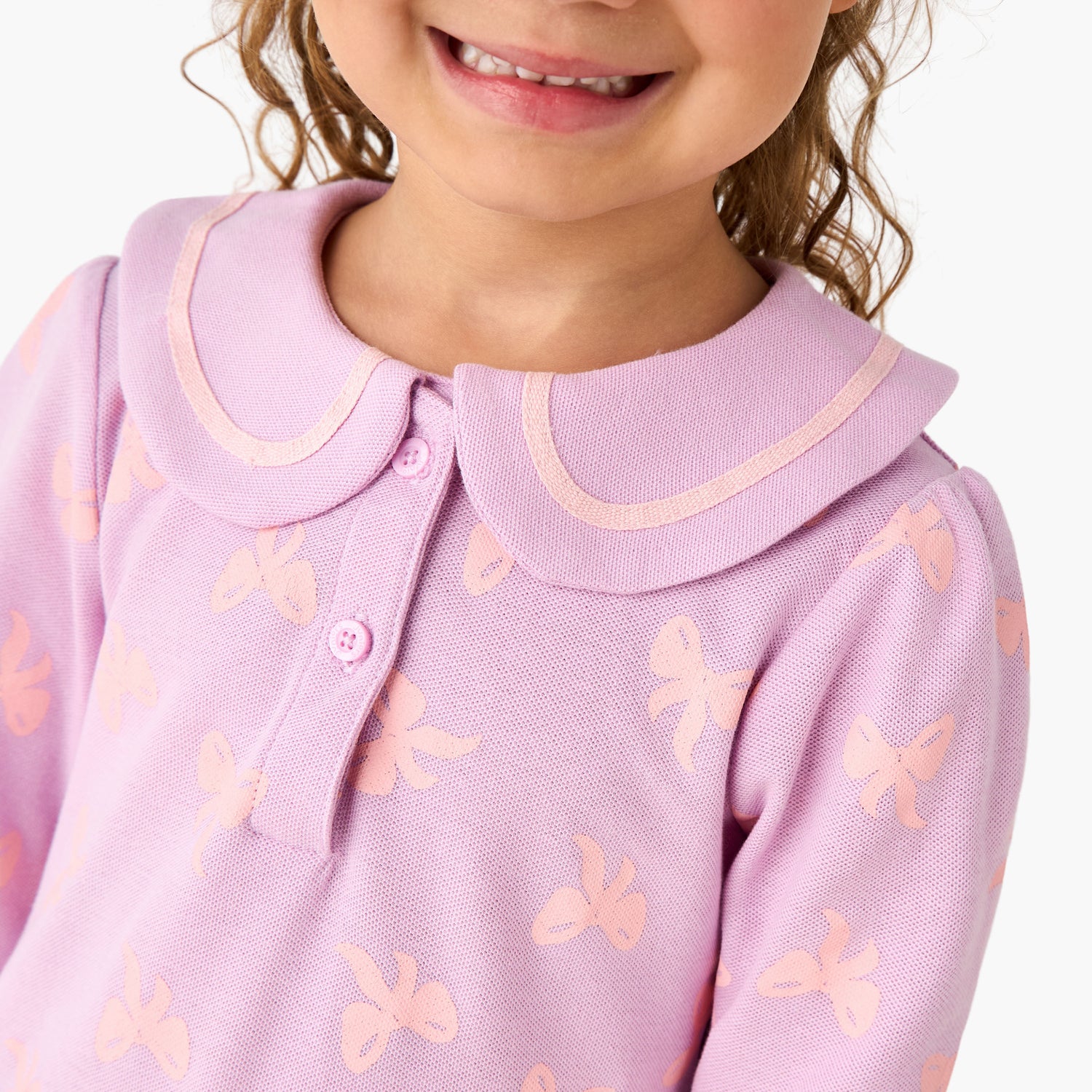 Juniors Peter Pan Collar Long Sleeves Dress with Button Placket