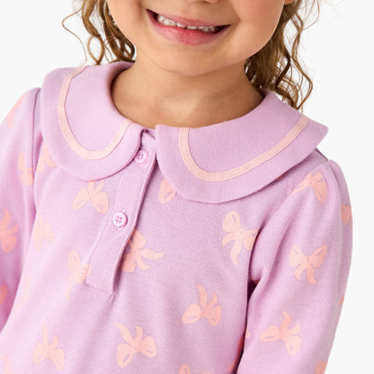 Juniors Peter Pan Collar Long Sleeves Dress with Button Placket