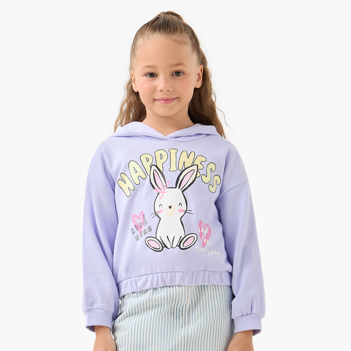 Juniors Bunny Print Pullover with Hood