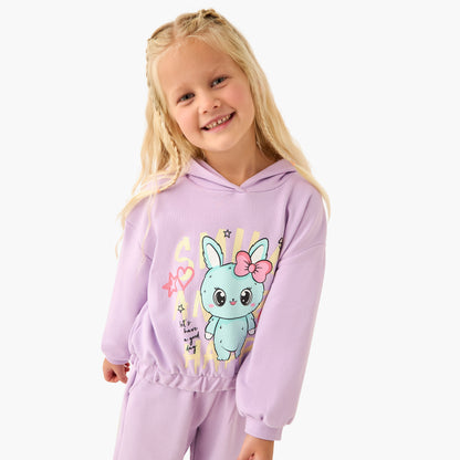 Juniors Bunny Print Hooded Sweatshirt with Long Sleeves