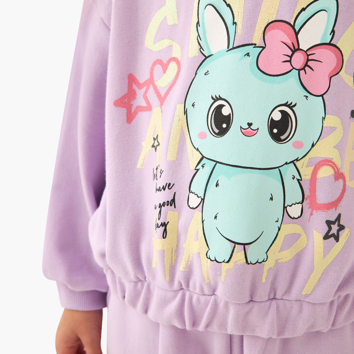 Juniors Bunny Print Hooded Sweatshirt with Long Sleeves