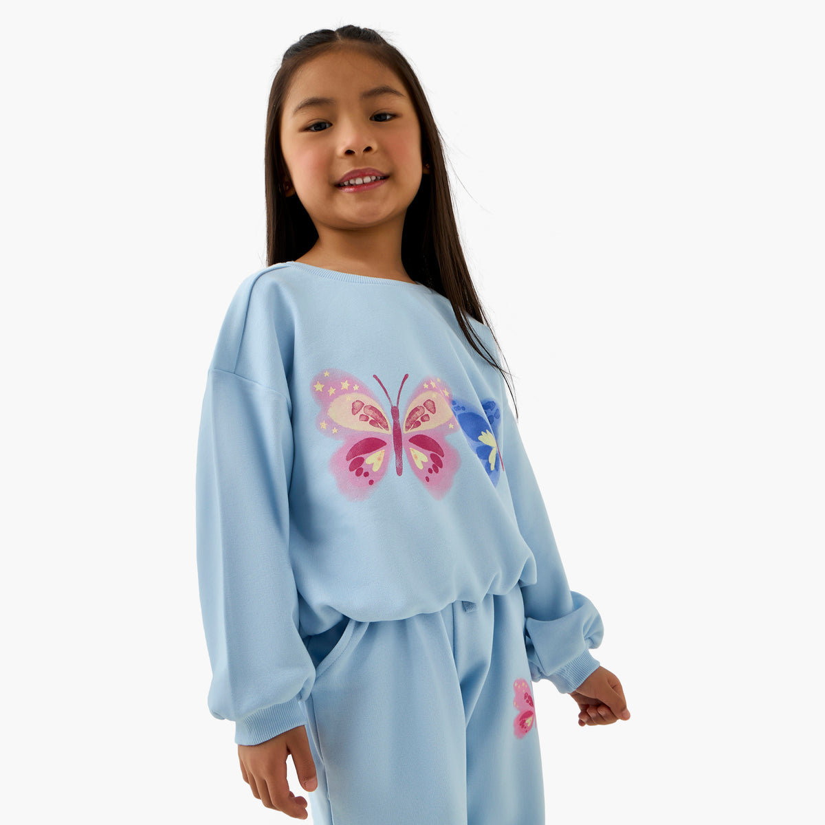 Juniors Butterfly Print Sweatshirt with Long Sleeves