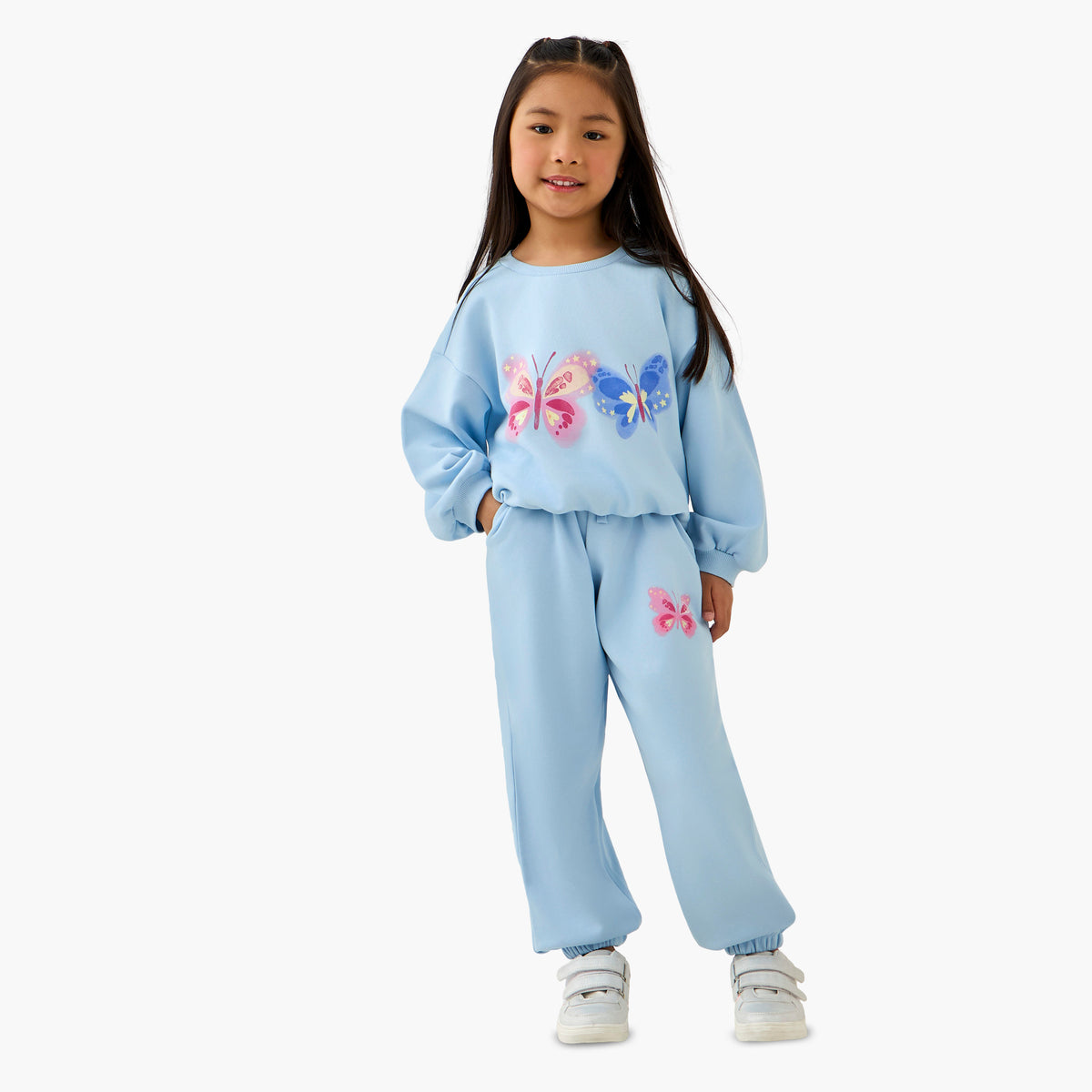 Juniors Butterfly Print Sweatshirt with Long Sleeves