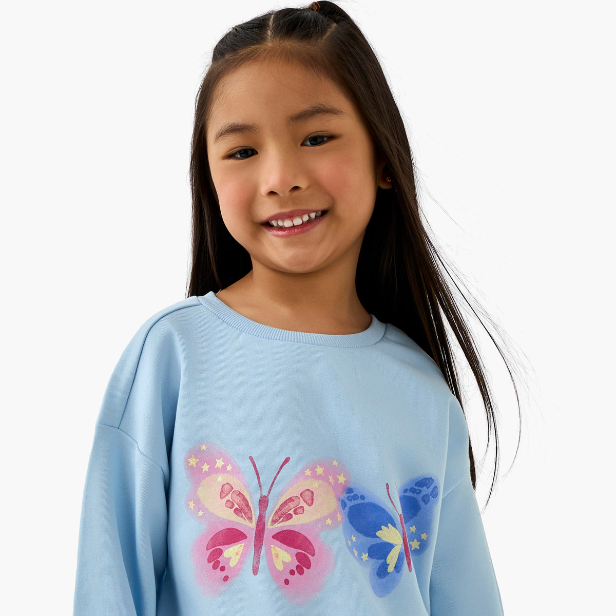Juniors Butterfly Print Sweatshirt with Long Sleeves