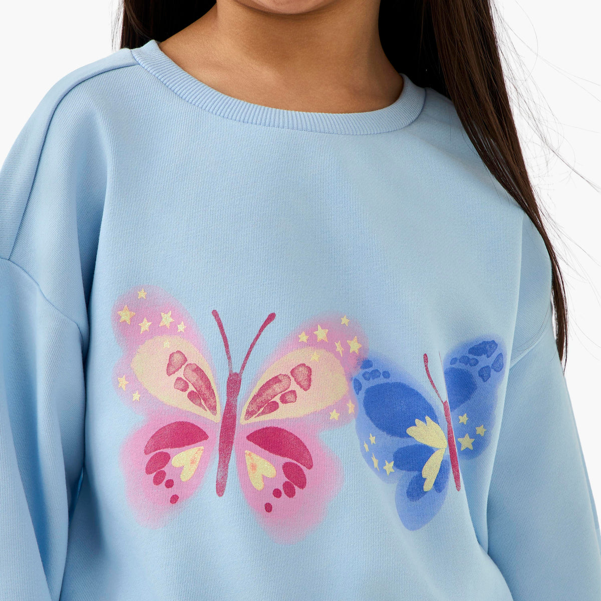 Juniors Butterfly Print Sweatshirt with Long Sleeves