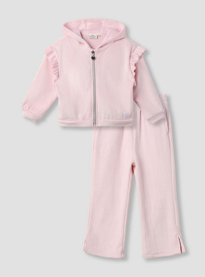 Juniors Girls Sweatshirt and Track Pants Set with Ruffle - Polyester Blend - Long Sleeves - Hood-baby-girls-clothing-setsandcoords-image-1