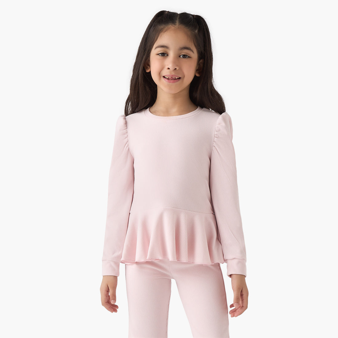 Juniors Ribbed Peplum Top and Pants Set