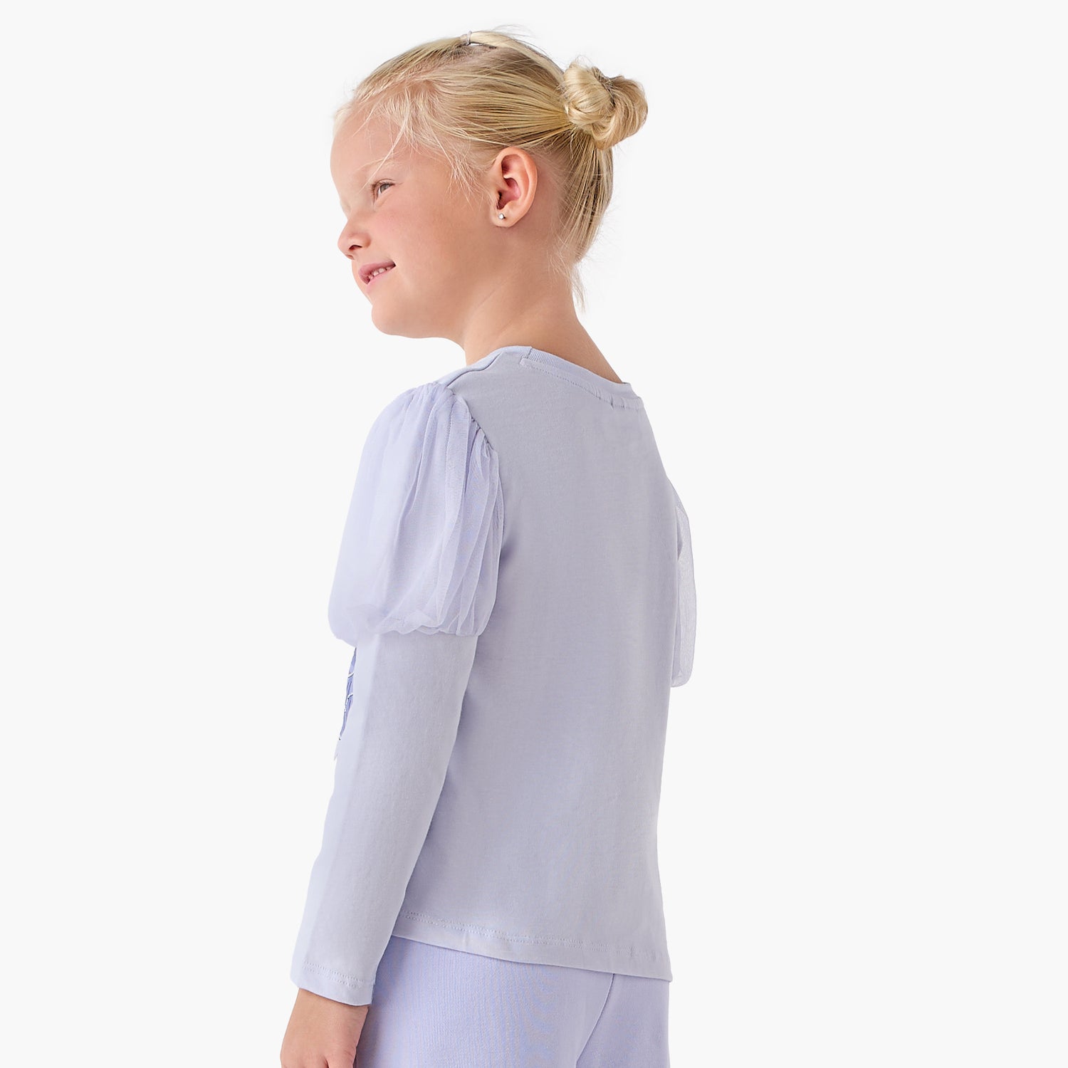 Juniors Girls Crew Neck T-shirt with Graphic Print - Cotton - Long Puff Sleeves