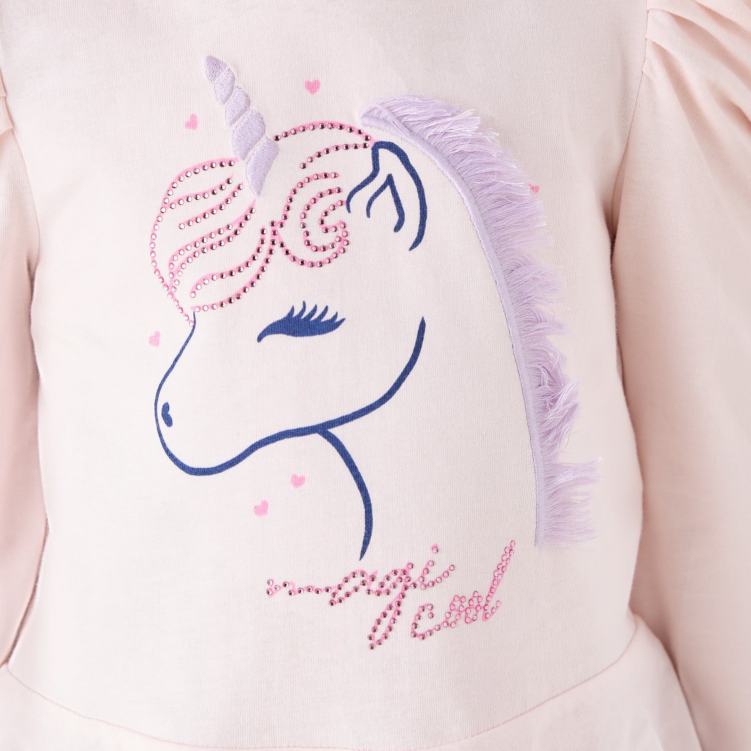 Juniors Girls Crew Neck T-shirt with Unicorn Print - Cotton - Long Sleeves