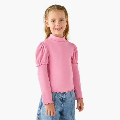 Juniors Ribbed Turtleneck Top with Long Sleeves