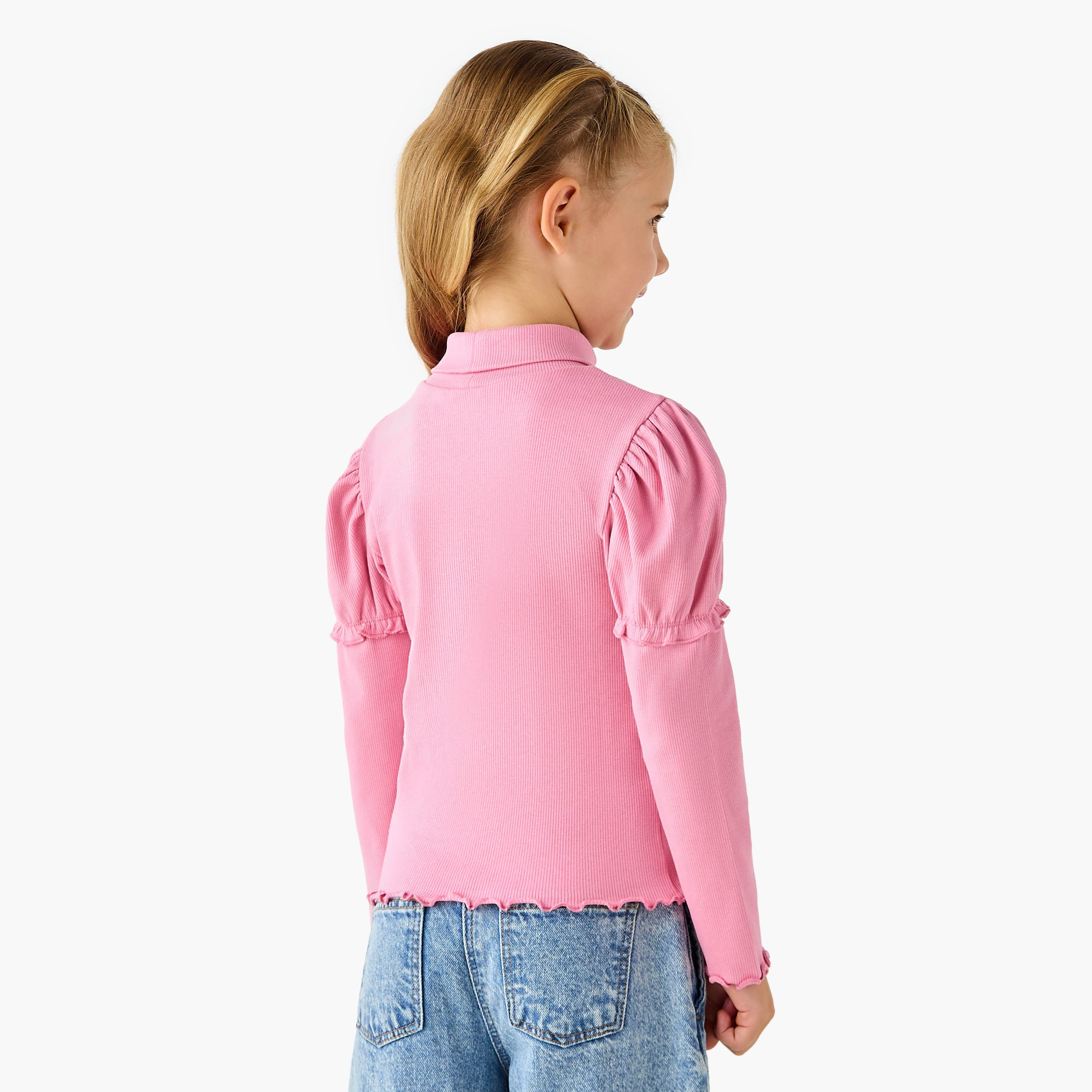 Juniors Ribbed Turtleneck Top with Long Sleeves