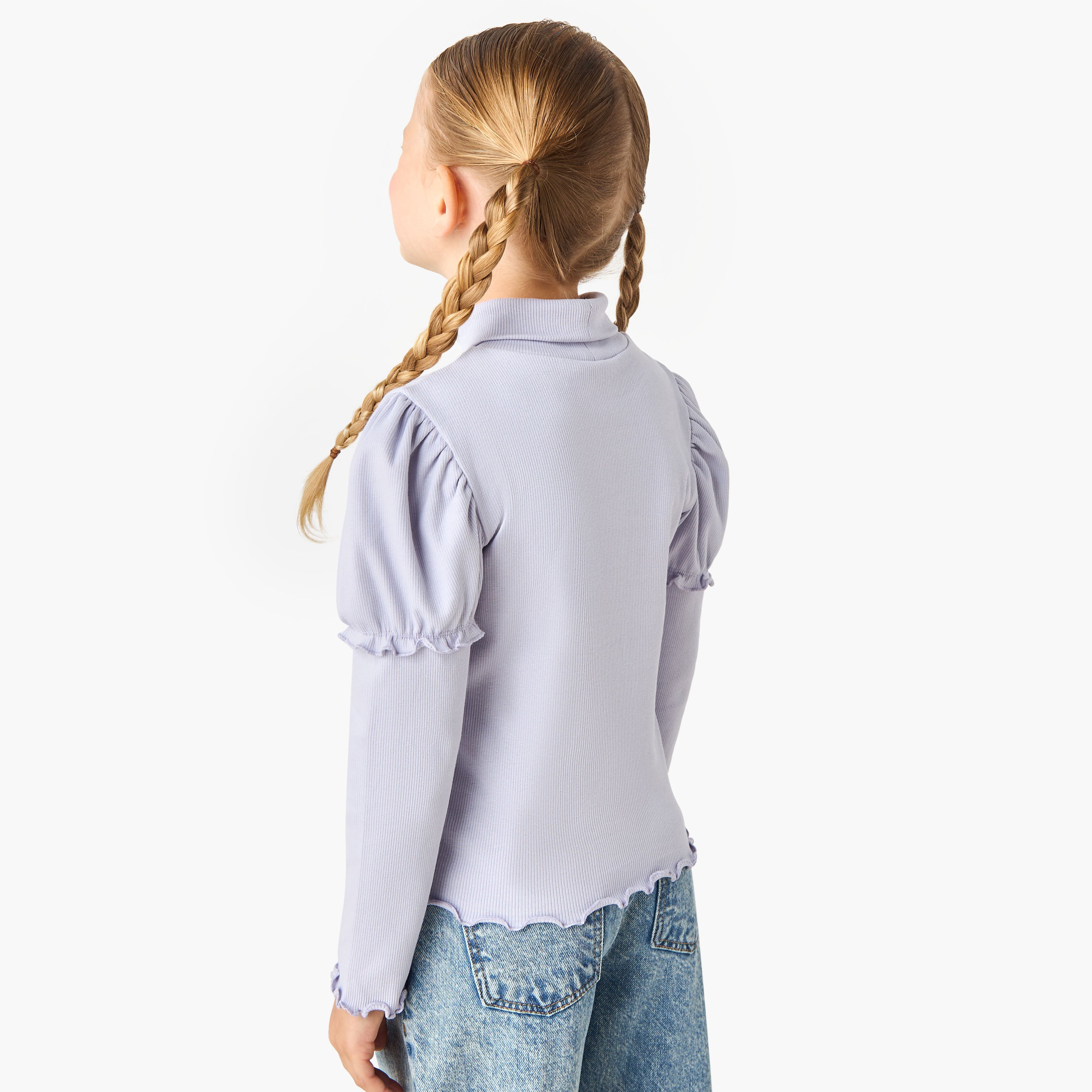 Juniors Ribbed Turtleneck Top with Long Sleeves