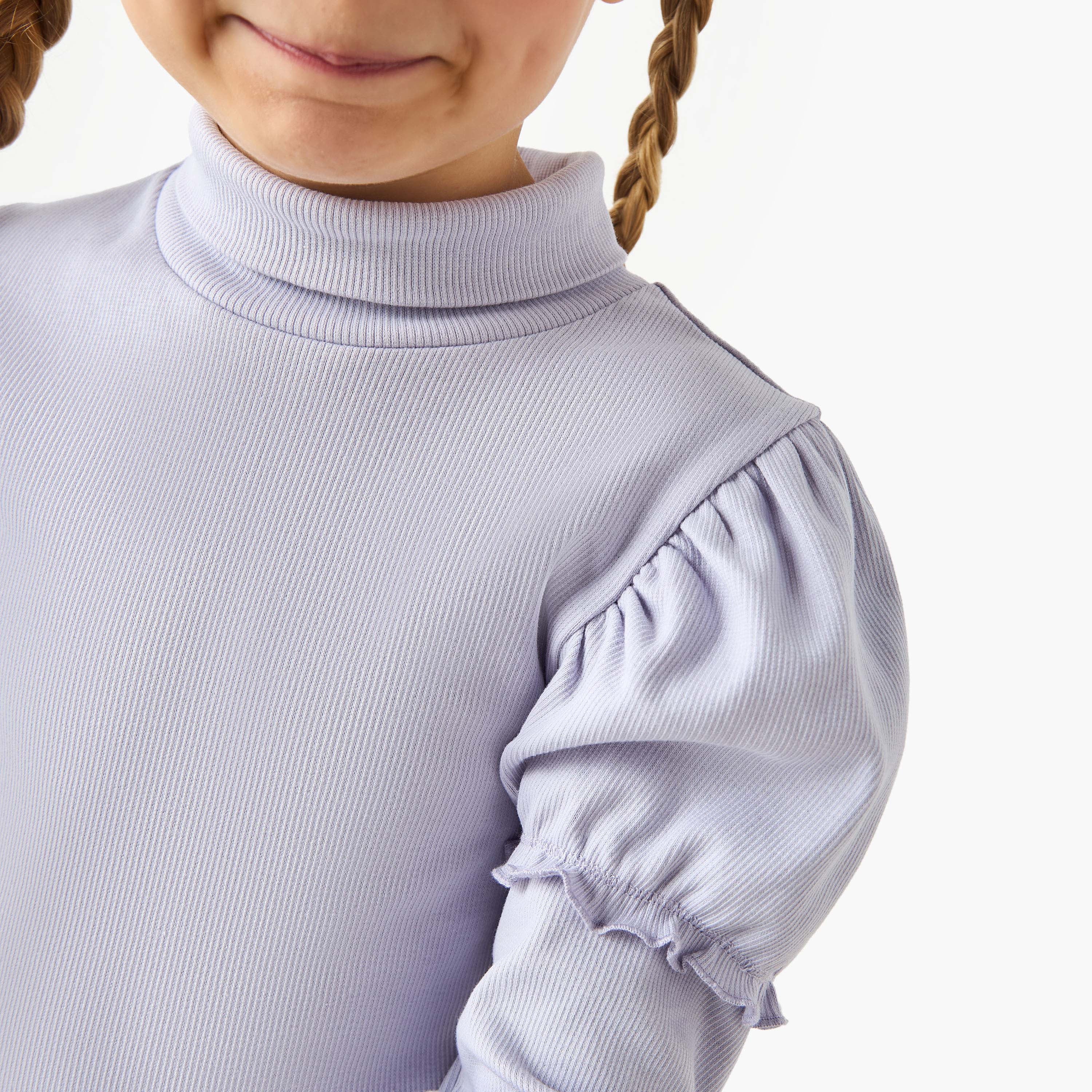 Juniors Ribbed Turtleneck Top with Long Sleeves