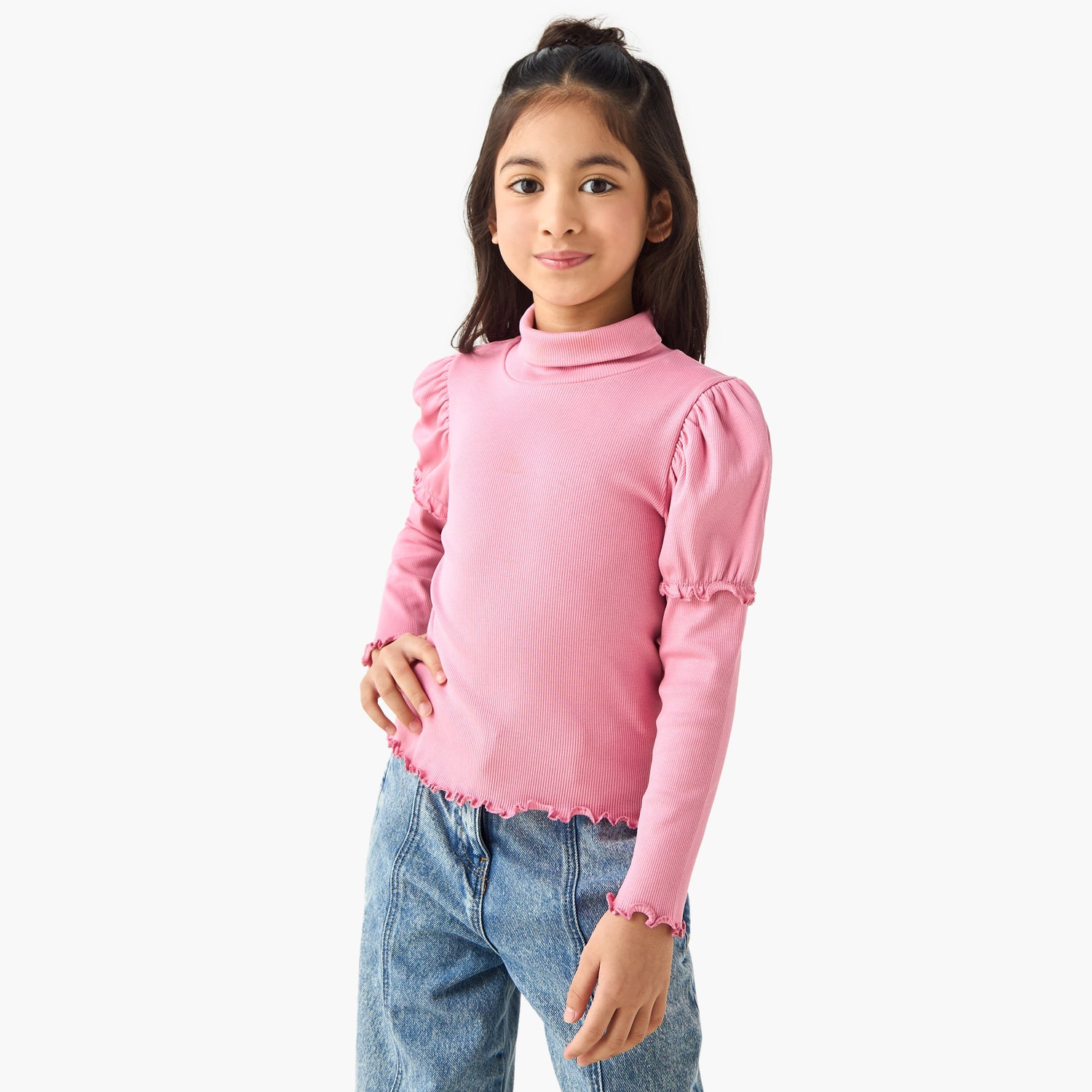 Juniors Ribbed Turtleneck Top with Long Sleeves