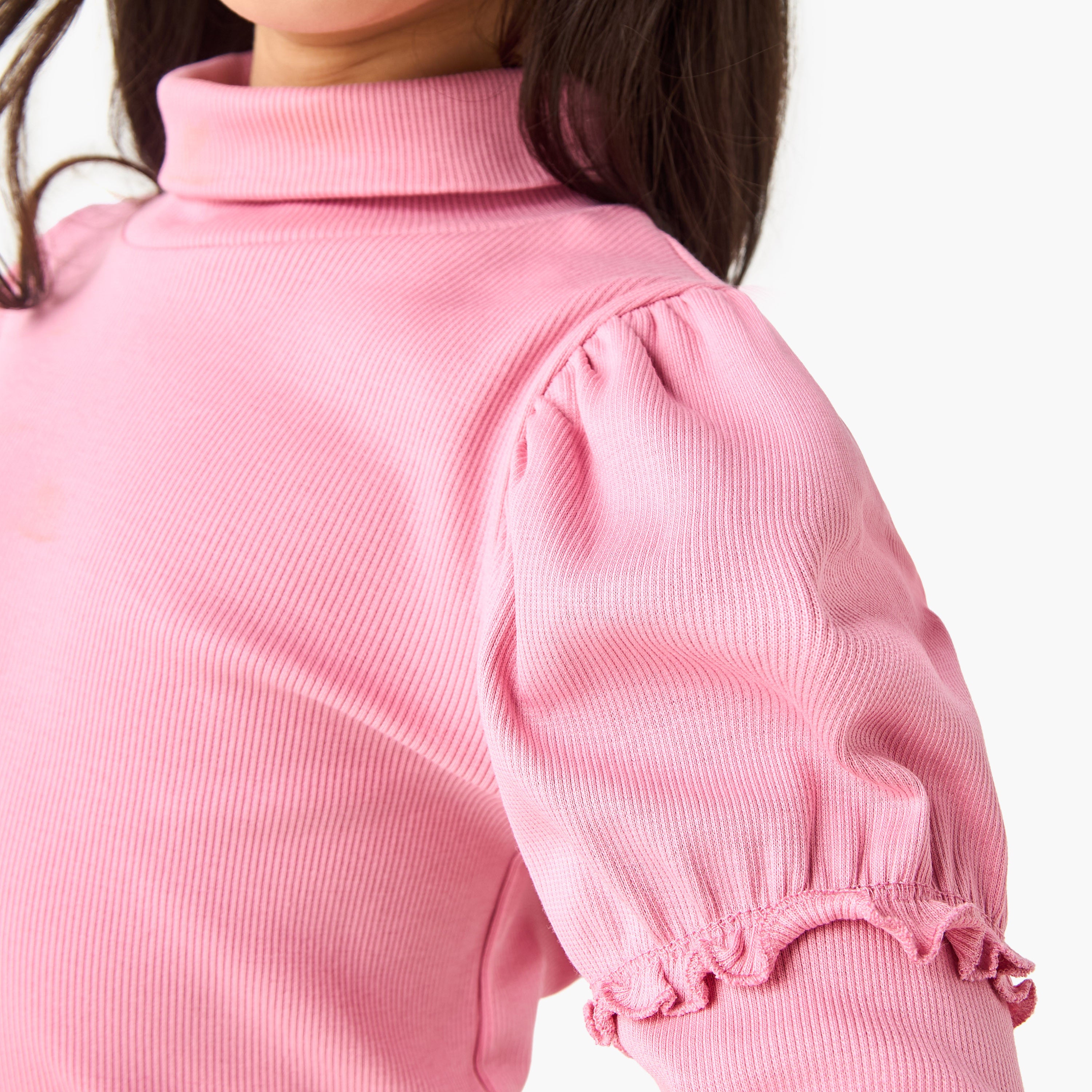 Juniors Ribbed Turtleneck Top with Long Sleeves