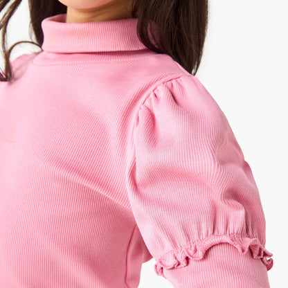 Juniors Ribbed Turtleneck Top with Long Sleeves